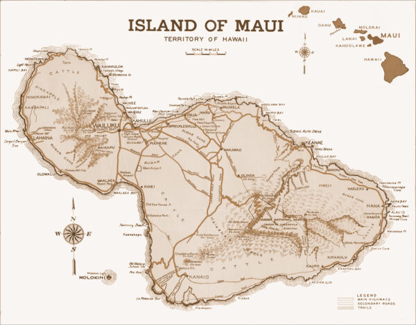 Island of Maui map HVB Sepia